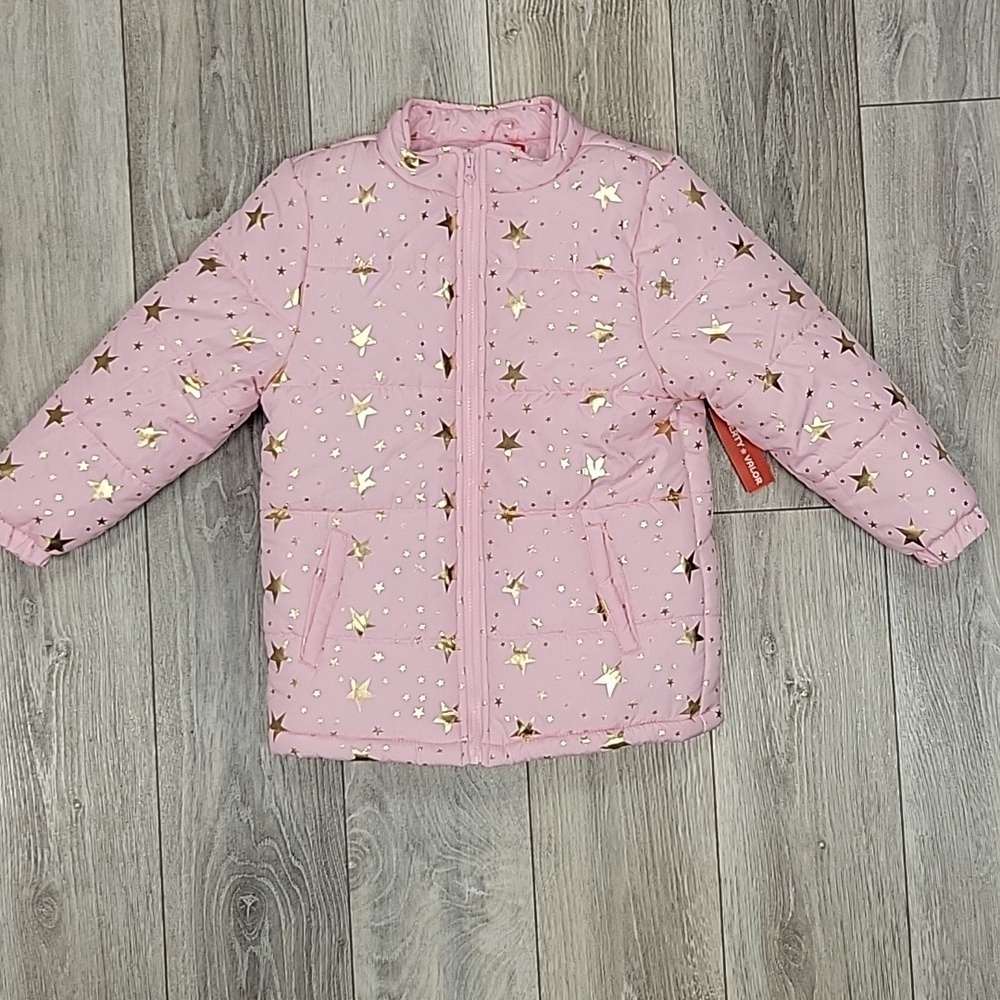 Liberty and Valor Size 10/12 Large Pink Puffer Jacket with Gold Stars NWT